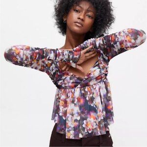 Urban Outfitters | Carried Away Airy Blouse Floral Print New Small Long Sleeve